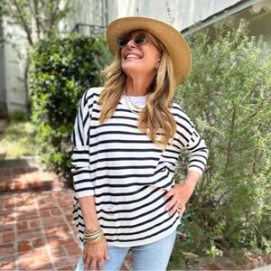Mersea Catalina Navy Stripe Sweater Poncho Top. EUC. One Size.